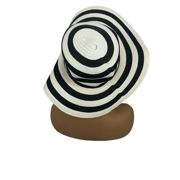 Black & White Striped Wide Brim Floppy Hat For Women - Stylish Sun Protection - Picture 4 of 7